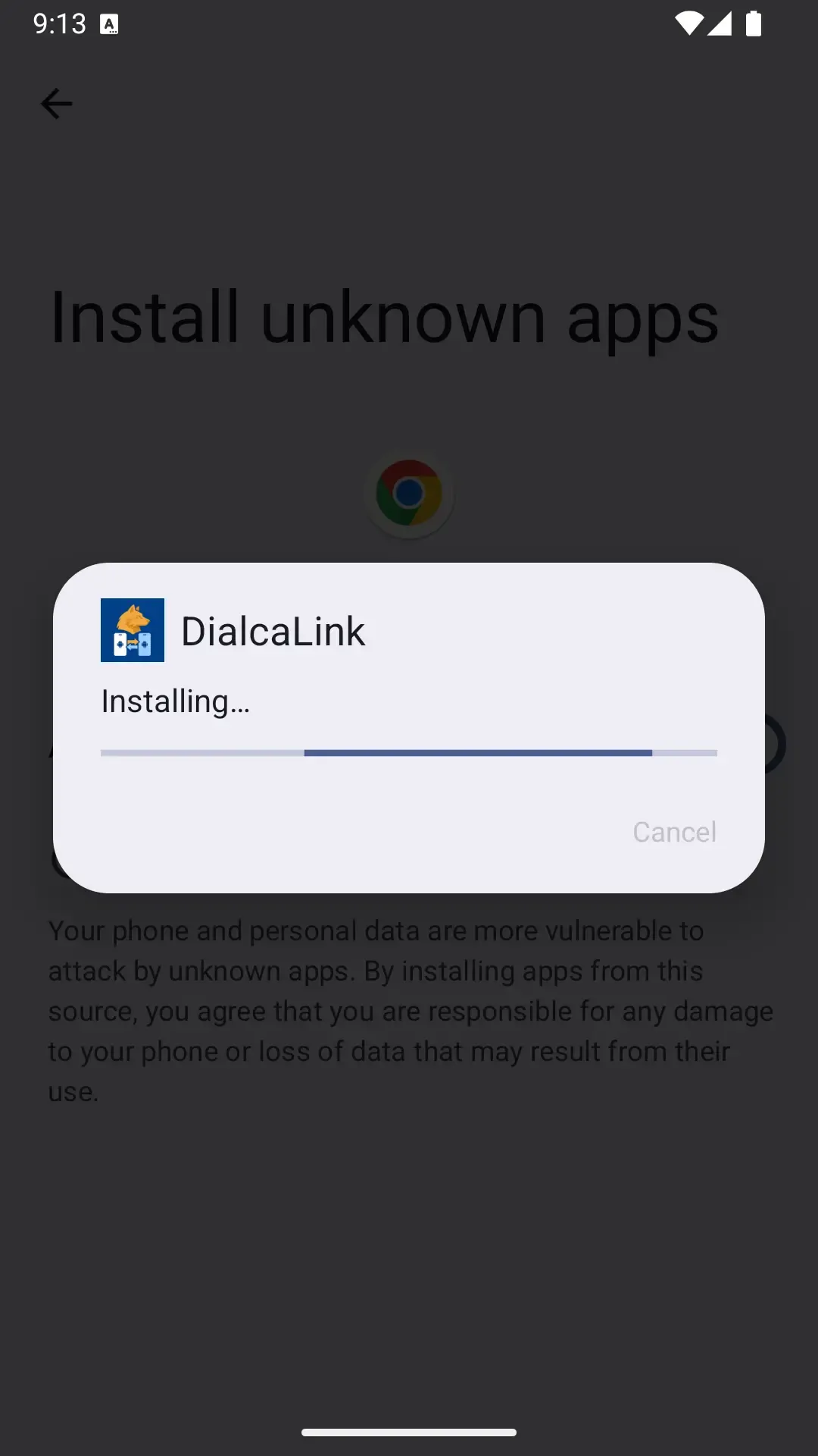 App installation progress screen