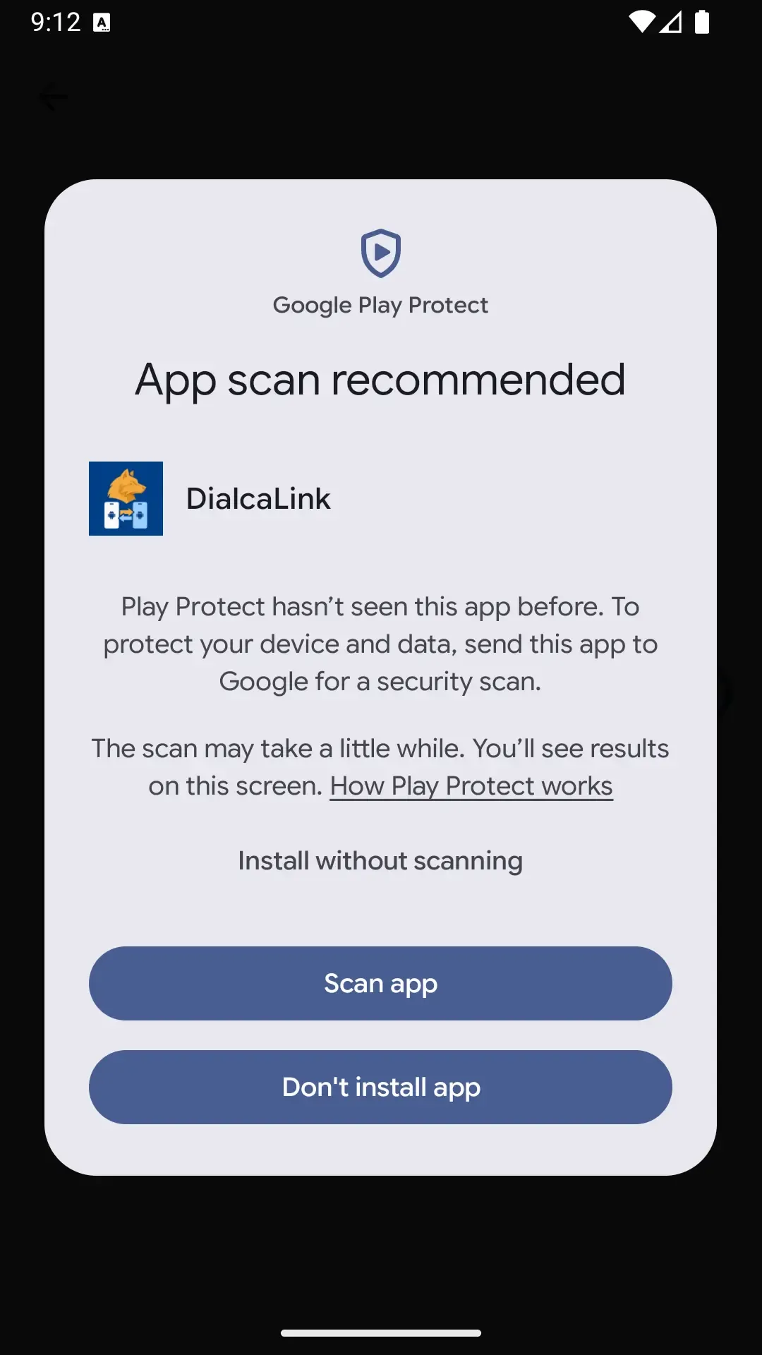 Google Play Protect scan dialog